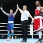 Freddie Evans of Great Britain is declared the winner of his boxing match with Canada's Custio Clayton at the 2012 London Olympics.