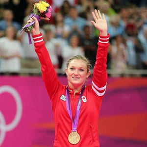 Rosannagh MacLennan waves to the crowd after winning gold at the 2012 Olympic Games in London.