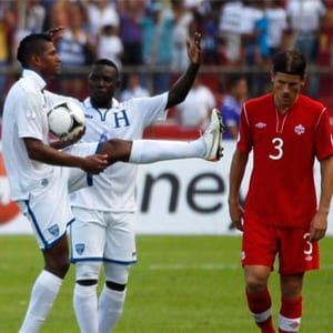 Honduras soccer team members celebrate after defeating Canada 8-1 during Soccer World Cup qualifying in October 2012.