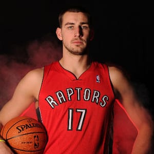Centre Jonas Valanciunas of the Toronto Raptors is shown in October 2012.
