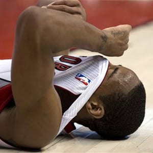 DeMar DeRozan of the Toronto Raptors hides his face during a game against the Utah Jazz Nov. 12, 2012.