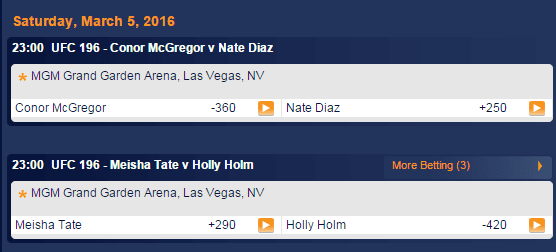 UFC 196 odds Feb 24