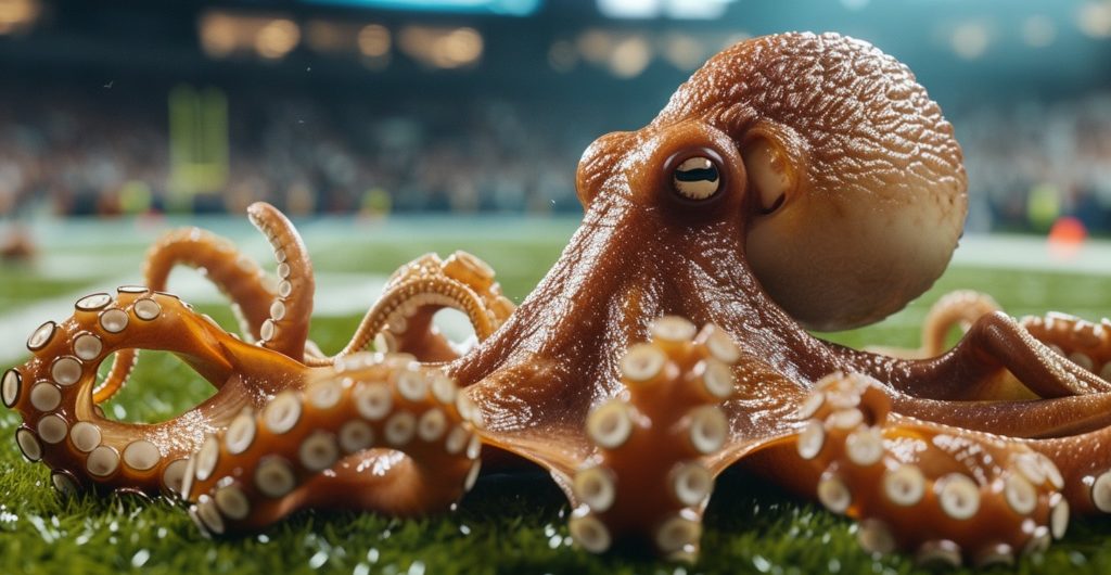 An octopus on a football field in reference to an Octopus bet.